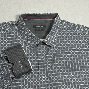 Bugatchi Classic Fit Shirt Mens 3XL Black Diamond Geometric Poplin Long Sleeve
